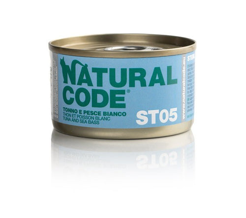 Natural Code Scatoletta ST05 Tonno e Pesce Bianco per Gatti Adulti Sterilizzati 85gr