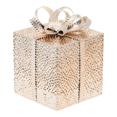 Pacco regalo cubico scatola decorazione natalizia addobbo luminoso con led color champagne