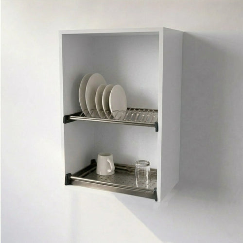 Pensile Scolapiatti Cucina con Ante in Legno Nobilitato Bianco Altezza 72 cm
