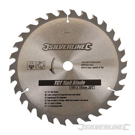Lama TCT per legno con chiodi 30 denti anello riduzione Silverline Silverline