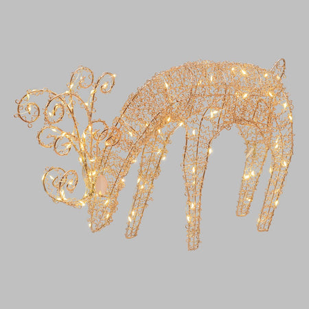 Renna tridimensionale luminosa "Renna che Bruca" decorazione in filo di rame con microled a luce calda