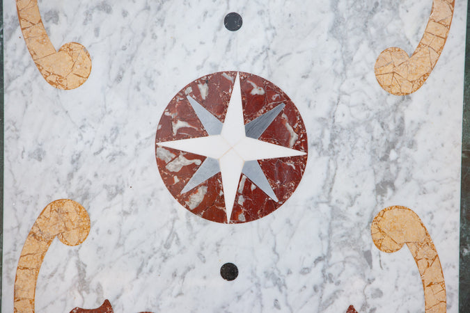 Biscottini PIANO TAVOLO RETTANGOLARE IN MARMO INTARSIATO Carrara dimensioni 180x90
