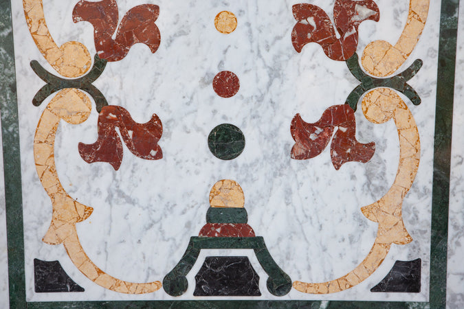 Biscottini PIANO TAVOLO RETTANGOLARE IN MARMO INTARSIATO Carrara dimensioni 180x90