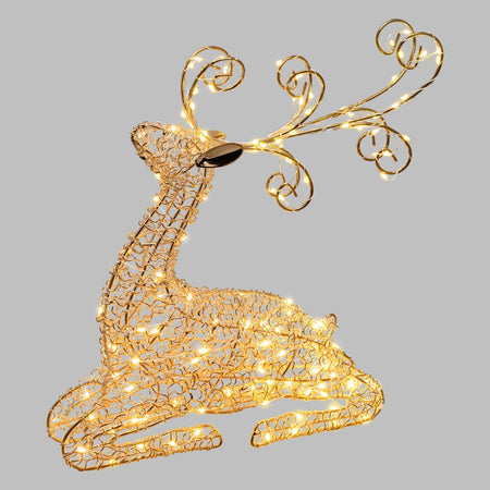 Renna sdraiata luminosa con microled a luce bianco caldo decorazione natalizia
