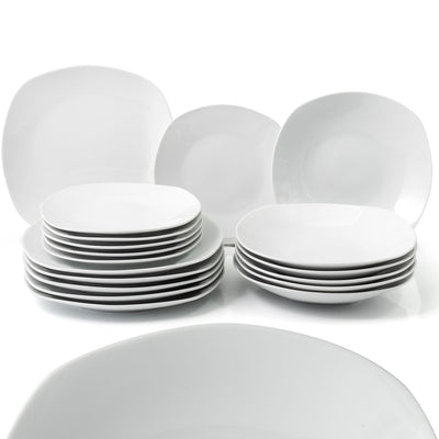 Servizio Piatti 18 pezzi Porcellana Bianca Squadrati per 6 Persone