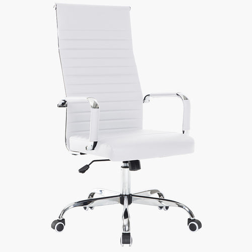 Poltrona Sedia da Ufficio Elegante Struttura in Acciaio Schienale Alto Bianco