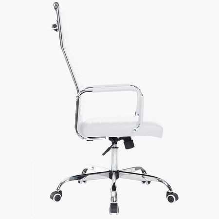 Poltrona Sedia da Ufficio Elegante Struttura in Acciaio Schienale Alto Bianco