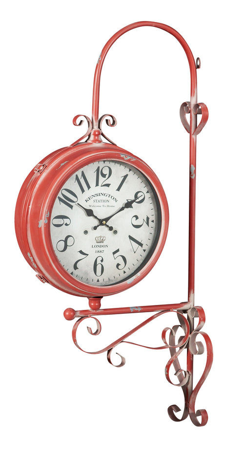 Biscottini Biscottini Orologio Bifacciale Parete Stazione Ferro Rosso Anticato 46x18x96