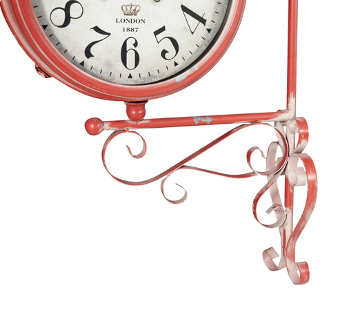 Biscottini Orologio bifacciale da parete tipo stazione in ferro finitura rosso anticato