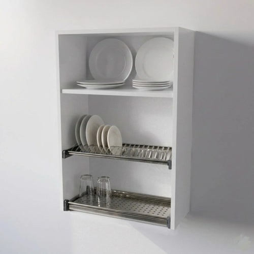 Pensile Scolapiatti Cucina con Ante in Legno Nobilitato Bianco Altezza 90 cm