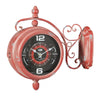 Biscottini Orologio bifacciale da parete tipo stazione in ferro finitura rosso anticato