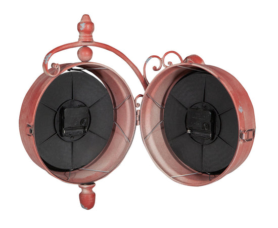 Biscottini Orologio bifacciale da parete tipo stazione in ferro finitura rosso anticato