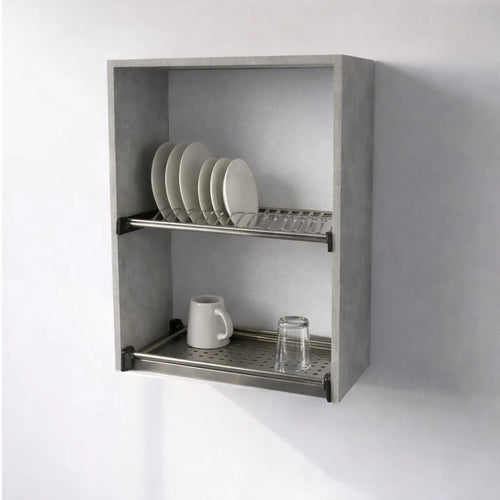 Pensile Scolapiatti Cucina con Ante in Legno Nobilitato Cemento Altezza 72 cm