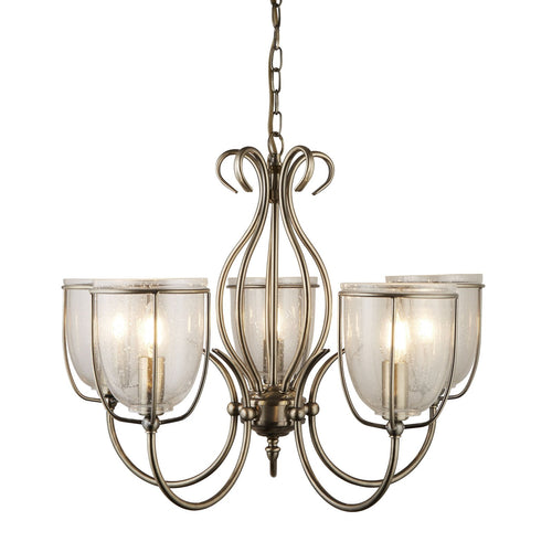 Lampadario Contemporaneo Silhouette Acciaio Ottone Vetro 5 Luci E14