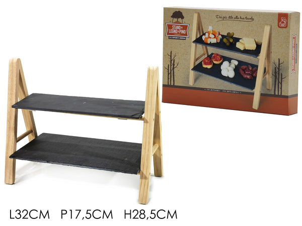 Stand Legno con 2 Ripiani in Ardesia 32x17,5xH28x5cm