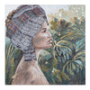 Quadro moderno donna africana con turbante nei campi Olio su tela 100 X 100 cm Village