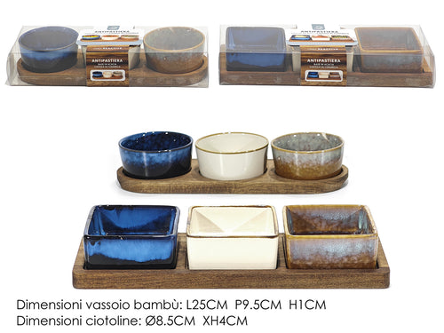 Set 3 Antipastiere React con Vassoio Acacia