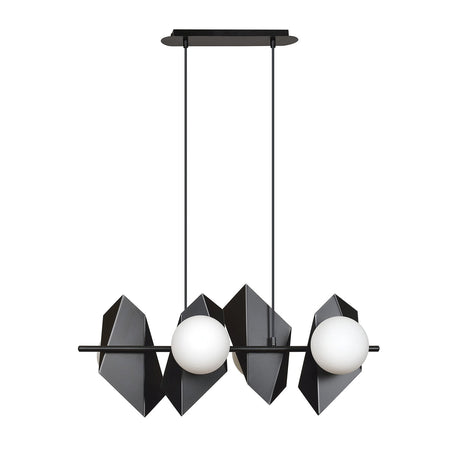 Lampadario 4 Luci Moderno Drifton In Acciaio Nero E Sfere Vetro Opalino