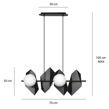 Lampadario 4 Luci Moderno Drifton In Acciaio Nero E Sfere Vetro Opalino