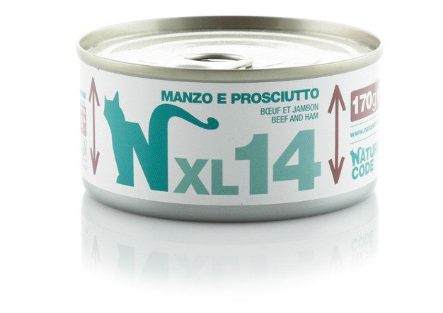Natural Code Scatoletta XL14 Manzo e Prosciutto per Gatti Adulti 170gr