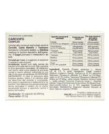 Carciofo complex 45 caps con Tarassaco, Bardana, Curcuma, Cardio mariano coadiuvano la funzionalità epatica