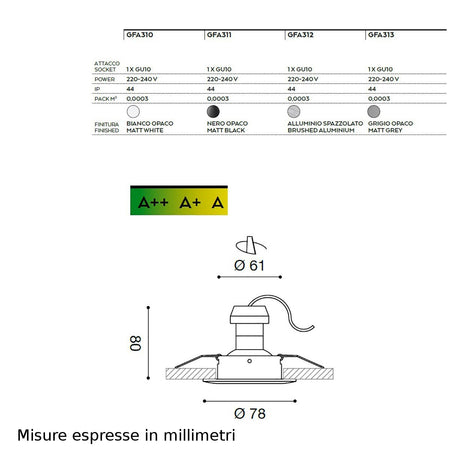 Faretto incasso Gea Led ERA GFA311 GU10 LED IP44 spot alluminio cartongesso bagno