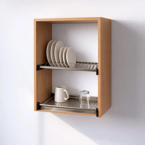 Pensile Scolapiatti Cucina con Ante in Legno Nobilitato Faggio Altezza 72 cm