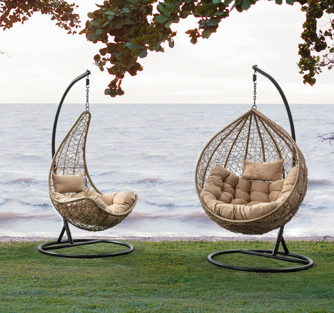 Poltrona a dondolo sospesa "Amirantes" per giardino e veranda in rattan con cuscino