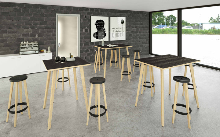 Tavolo per sale riunioni a forma rettangolare con gambe alte in legno cm. 80/140/160/180x80x105h