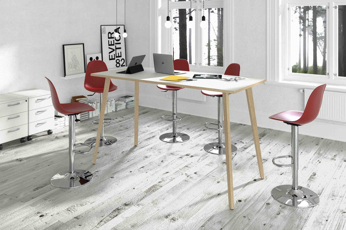 Tavolo per sale riunioni a forma rettangolare con gambe alte in legno cm. 80/140/160/180x80x105h
