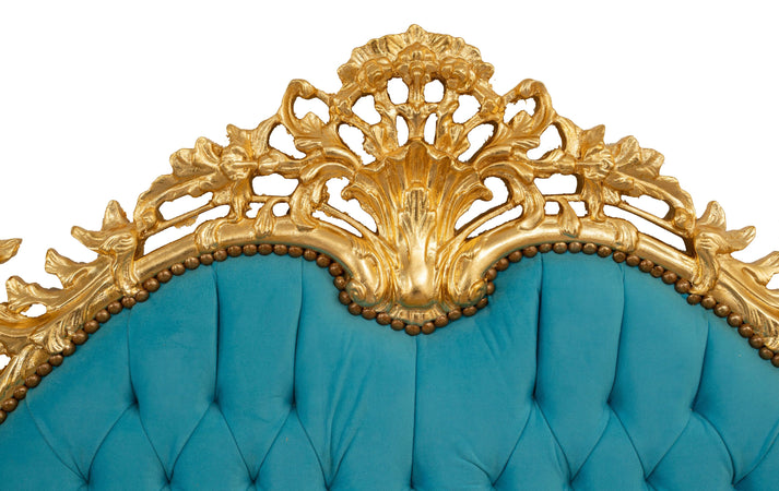 Biscottini Testiera Letto Biscottini legno massello faggio 172x7x170 imbottita foglia oro