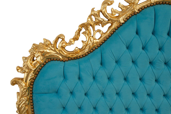 Biscottini Testiera Letto Biscottini legno massello faggio 172x7x170 imbottita foglia oro