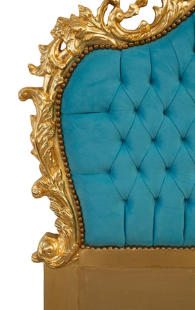 Biscottini Testiera Letto Biscottini legno massello faggio 172x7x170 imbottita foglia oro