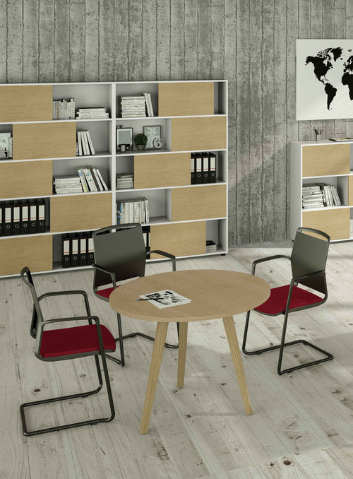 Tavolo per sale riunioni di forma rotonda con 3 gambe in legno cm. 80/100x74,4h
