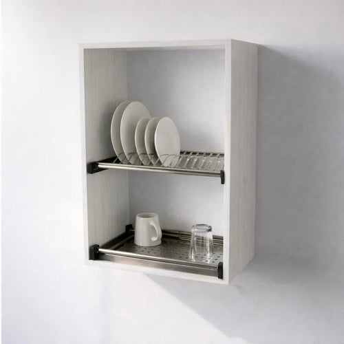 Pensile Scolapiatti Cucina con Ante in Legno Nobilitato Larice Bianco Altezza 72 cm