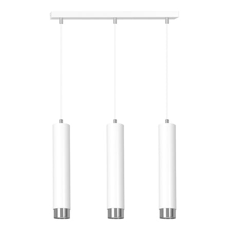 Lampadario 3 Luci Kibo In Acciaio Bianco E Tubolari In Bianco E Cromo