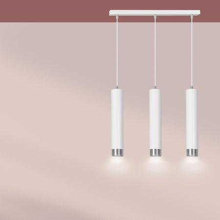 Lampadario 3 Luci Kibo In Acciaio Bianco E Tubolari In Bianco E Cromo