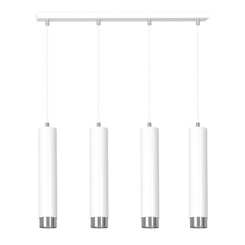 Lampadario 4 Luci Kibo In Acciaio Bianco E Tubolari In Bianco E Cromo