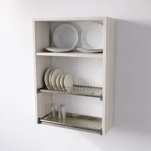 Pensile Scolapiatti Cucina con Ante in Legno Nobilitato Larice Bianco Altezza 90 cm