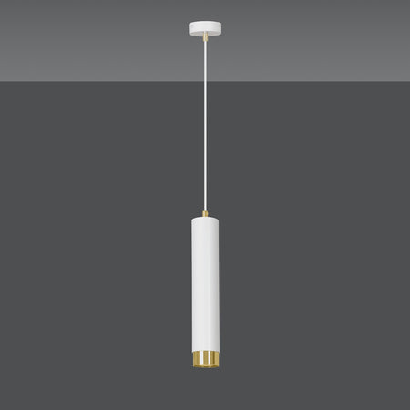 Sospensione 1 Luce Kibo In Acciaio Bianco Con Tubolare In Bianco E Oro