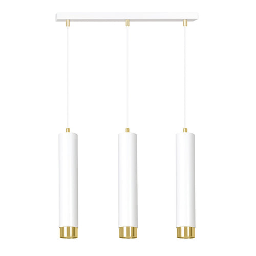 Lampadario 3 Luci Kibo In Acciaio Bianco E Tubolari In Bianco E Oro