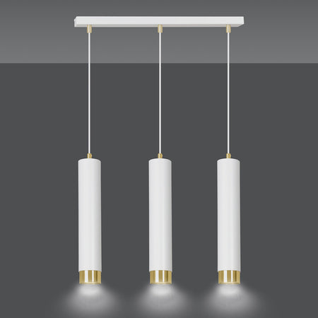 Lampadario 3 Luci Kibo In Acciaio Bianco E Tubolari In Bianco E Oro
