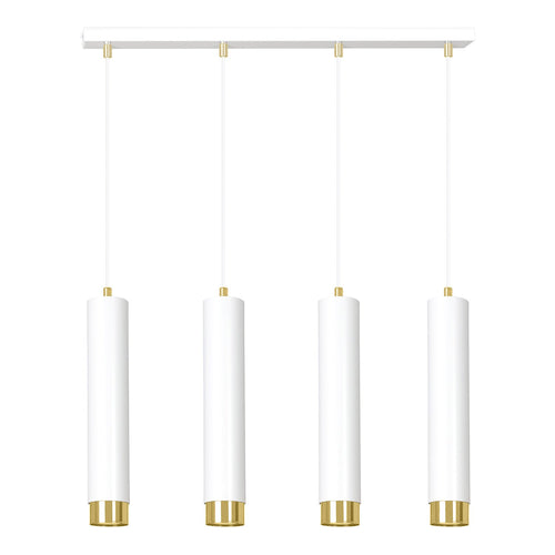 Lampadario 4 Luci Kibo In Acciaio Bianco E Tubolari In Bianco E Oro