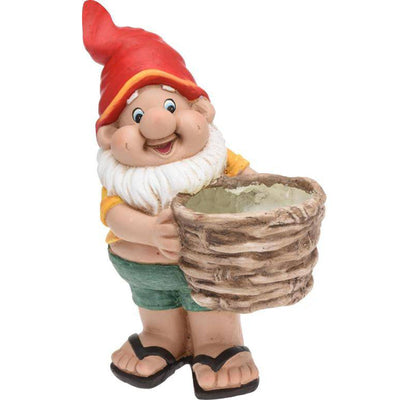 Nano da giardino per esterno con vaso in poliresina gnomo simpatico h41 cm