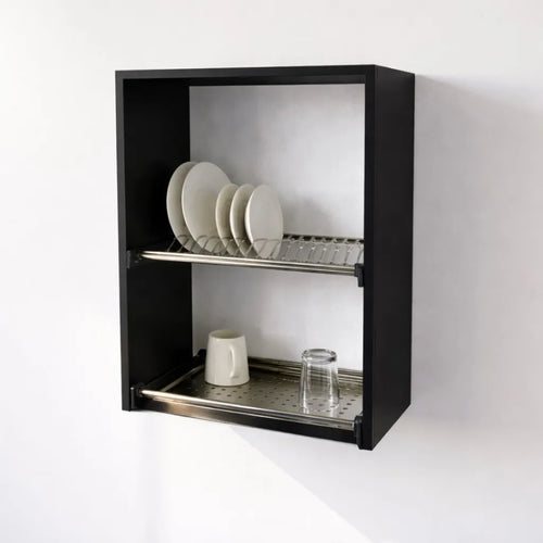 Pensile Scolapiatti Cucina con Ante in Legno Nobilitato Nero Altezza 72 cm