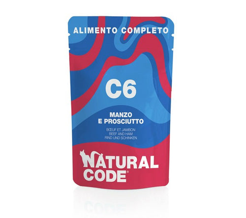Natural Code Bustina C6 Manzo e Prosciutto per Gatti Adulti 70gr