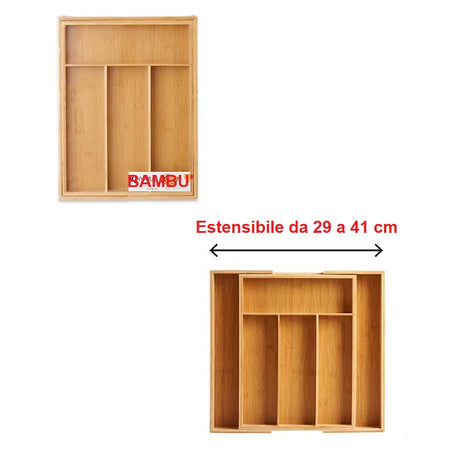 Porta Posate in Legno Bambù Espandibile Regolabile 6spazi Allungabile fino a 41cm