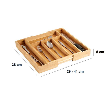 Porta Posate in Legno Bambù Espandibile Regolabile 6spazi Allungabile fino a 41cm