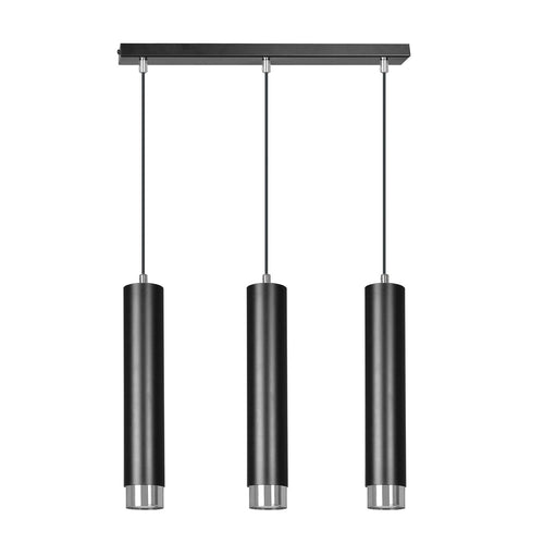 Lampadario 3 Luci Kibo In Acciaio Nero E Tubolari In Nero E Cromo