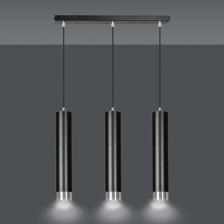 Lampadario 3 Luci Kibo In Acciaio Nero E Tubolari In Nero E Cromo